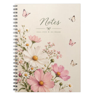 Roze Bloem Vlinder Notities Notitieboek –