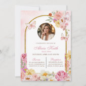Roze Bloem Vlinder Uitvaart Aankondiging (Voorkant)