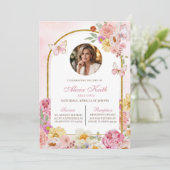 Roze Bloem Vlinder Uitvaart Aankondiging (Staand voorkant)