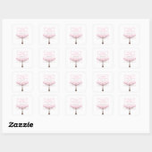 Roze bloem vogel baby shower bedankt vierkante sticker (Vel)