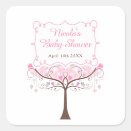 Roze bloem vogel baby shower bedankt vierkante sticker