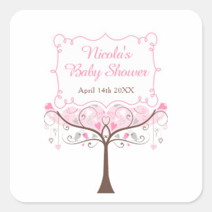 Roze bloem vogel baby shower bedankt vierkante sticker