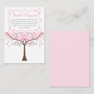 Roze bloem vogel baby shower boek verzoek informatiekaartje