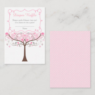 Roze bloem vogel baby shower luier raffle informatiekaartje