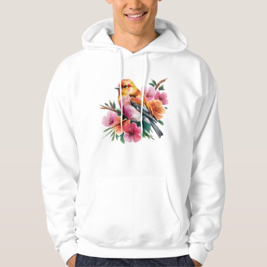 Roze Bloem Vogel Hoodie (Voorkant)