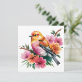 Roze Bloem Vogel Kaart (Staand voorkant)