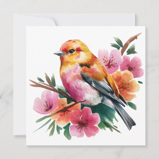 Roze Bloem Vogel Kaart (Voorkant)