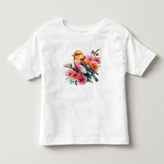 Roze Bloem Vogel Kinder Shirts (Voorkant)