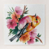 Roze Bloem Vogel Legpuzzel (Horizontaal)