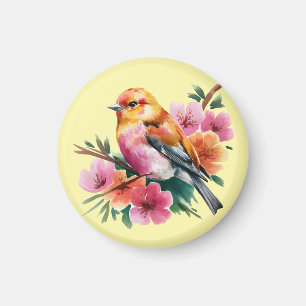 Roze Bloem Vogel Magneet