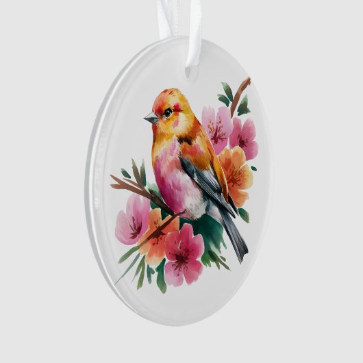 Roze Bloem Vogel Ornament (voorkant)