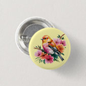 Roze Bloem Vogel Ronde Button 3,2 Cm (Voorkant /achterkant)