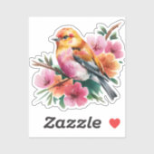 Roze Bloem Vogel Sticker (Vel)