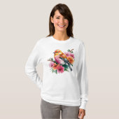 Roze Bloem Vogel T-shirt (Voorkant volledig)