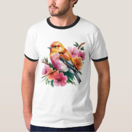 Roze Bloem Vogel T-shirt