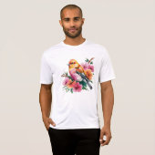 Roze Bloem Vogel T-shirt (Voorkant volledig)