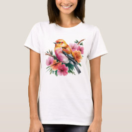 Roze Bloem Vogel T-shirt