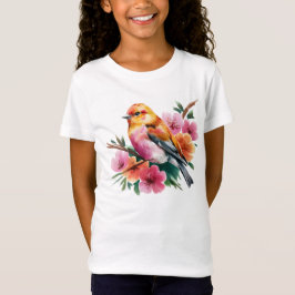 Roze Bloem Vogel T-shirt