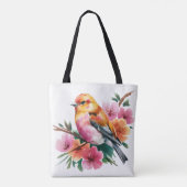 Roze Bloem Vogel Tote Bag (Achterkant)