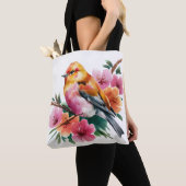 Roze Bloem Vogel Tote Bag (Dichtbij)