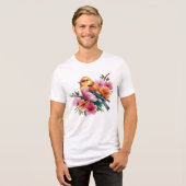 Roze Bloem Vogel Tri-Blend Shirt (Voorkant volledig)
