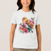 Roze Bloem Vogel Tri-Blend Shirt (Voorkant)