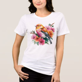 Roze Bloem Vogel Tri-Blend Shirt