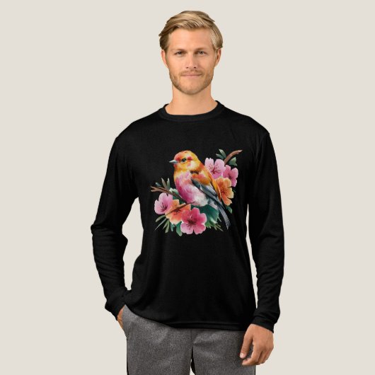 Roze Bloem Vogel Tri-Blend Shirt (Voorkant)