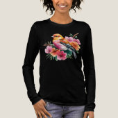 Roze Bloem Vogel Tri-Blend Shirt (Voorkant)