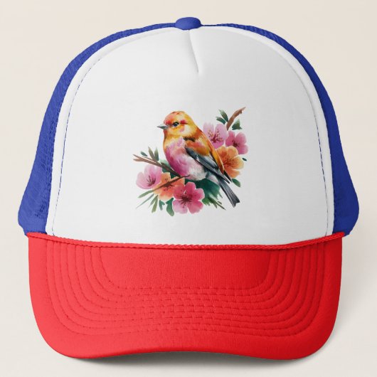 Roze Bloem Vogel Trucker Pet (Voorkant)