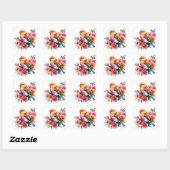 Roze Bloem Vogel Vierkante Sticker (Vel)