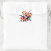 Roze Bloem Vogel Vierkante Sticker (Tas)