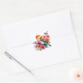 Roze Bloem Vogel Vierkante Sticker (Envelop)