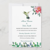 Roze bloem & Vogel Waterverf bruiloft Kaart (Voorkant)