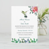 Roze bloem & Vogel Waterverf bruiloft Kaart (Staand voorkant)