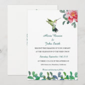 Roze bloem & Vogel Waterverf bruiloft Kaart (Voorkant / Achterkant)