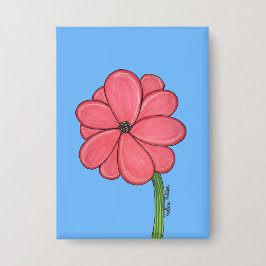 Roze bloem vol met blauwe achtergrond button