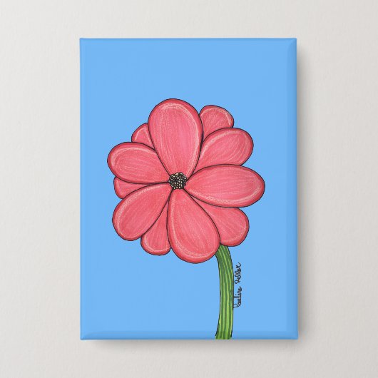 Roze bloem vol met blauwe achtergrond button (Voorkant)