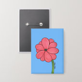 Roze bloem vol met blauwe achtergrond button (Voorkant / Achterkant)