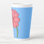 Roze bloem vol met blauwe achtergrond latte mok (Voorkant)