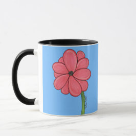 Roze bloem vol met blauwe achtergrond mok