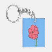 Roze bloem vol met blauwe achtergrond sleutelhanger (Voorkant Links)