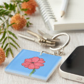 Roze bloem vol met blauwe achtergrond sleutelhanger (Voorkant Rechts)