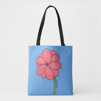 Roze bloem vol met blauwe achtergrond tote bag