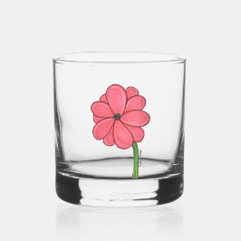 Roze bloem vol met blauwe achtergrond whisky glas