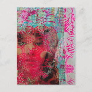 Roze Bloem Vrouw Mixed Media Collage Briefkaart