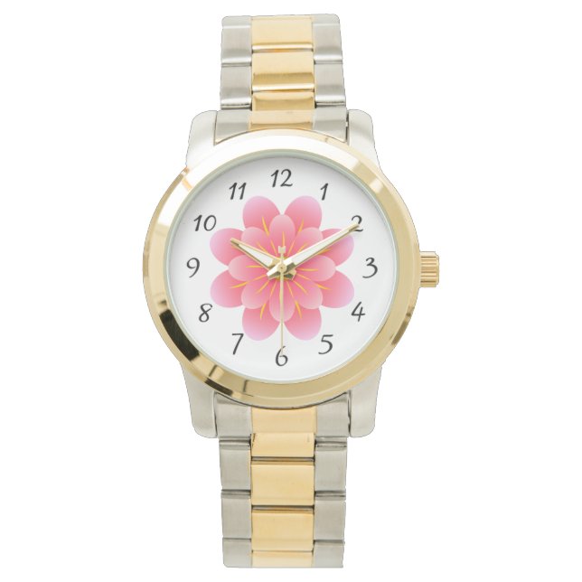 Roze Bloem Vrouwen Horloge (Voorkant)
