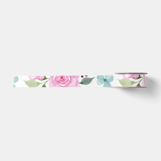 Roze bloem watercolor naadloos satijnen lint (Voorkant)