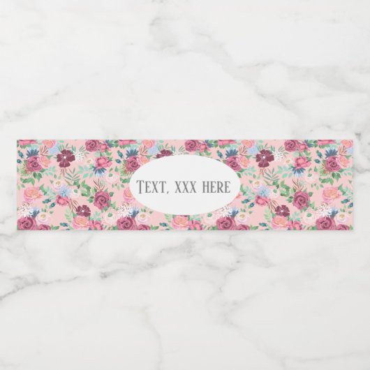 roze bloem waterfles etiket (Enkel label)