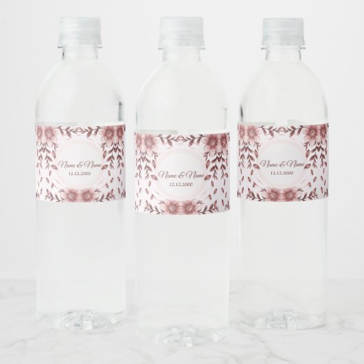 Roze Bloem Waterfles Label Etiket (Flessen)